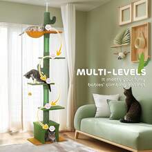 PawHut 6-Level Floor To Ceiling Cat Tree, 230-275cm Height, Green - Green - View 6