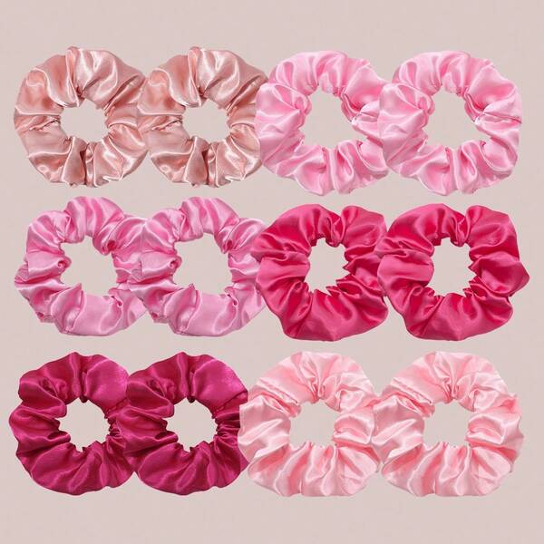 Paquete de 12/6 Scrunchies/Diademas elegantes y minimalistas de estilo bohemio de satén brillante para mujeres, bandas para el cabello en moño, accesorios para el cabello de seda de colores vivos, adecuados para atuendos casuales, bandas elásticas para coletas y peinados, accesorios de baño