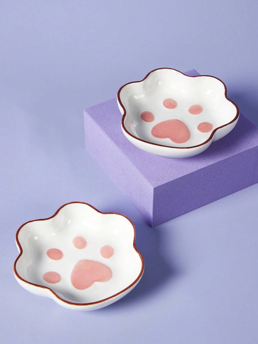 PETSIN 2pcs Japanese Style Cat Paw Shaped Cute Cartoon Creative Ceramic Dipping Sauce Soy Sauce Dishes - Multicolor - View 1