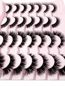 LYBCG 3D Mink Lashes 5D Fluffy False Eyelashes Natural Look 14-16mm Cat Eye Lashes Pack 5D Wispy Curly Fake Lashes By 14 Pairs 2 Styles - 黑色 - 查看 2
