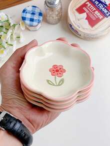4 件/1 件可爱粉色花朵陶瓷蘸酱碟、饺子和火锅盘、酱油、芥末、番茄酱调味碟，适用于厨房、餐厅、酒店 - 彩色 - 查看 6