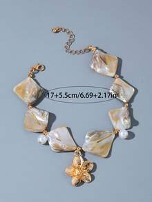 imoli 1 pieza Pulsera de estilo bohemio minimalista con colgante de perla, cruz y trébol, para mujer, regalo perfecto para playa, viajes y vacaciones (teñido artificialmente, puede tener un ligero desvanecimiento del color)