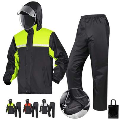 Impermeable Motociclista Reflejante Con Capucha Y Zapatos,Resistente a las arrugas y al desgaste,cómodo y transpirable,tejido doble capa,diseño reflectante