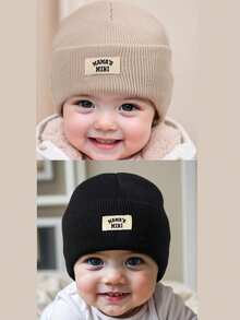 1/2/3/4pcs Thickened Knitted Hat For Kids Winter Warm Casual Ear Ion Fashionable Letter Baby Thermal Lined Knit Cap Autumn Winter - Multicolor - View 9