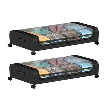 2pcs Under Bed Storage Containers Rolling Under Bed Drawer With Clear Window