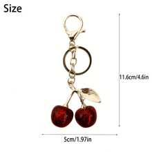 Single Gold Cherry Keychain - Gold Metal Ring, Round Aluminum Alloy Chain, Suitable For Women's Handbags, Fashion Accessories, Cherry Blossom Decoration - 紅櫻桃 - 查看 8