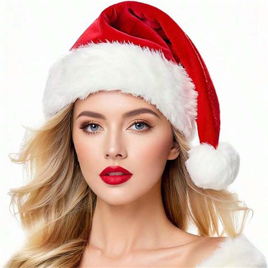 Santa Hat, Unisex Holiday Velvet Comfortable & Plush Christmas Hat For Adults, Perfect For New Year Party Celebrations, Cozy Santa Claus Cap Home Decor Christmas Decorations Room Decor Winter Christmas Decorations Home Christmas Gifts Christmas Decor - Multicolor - View 1