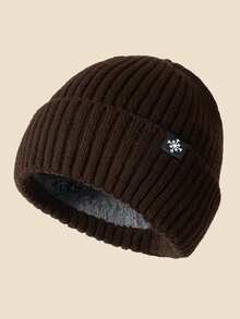 1 件雪花标志纯色针织帽，冬季保暖内衬厚实保暖柔软简约风格，适合寒冷天气冬季圣诞帽男士无檐滑雪帽秋季服装 - A - 查看 23