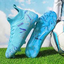 Botas de fútbol para hombre y niños mayores, botas con tacos de primera calidad para jóvenes, botas de entrenamiento profesional adecuadas para campos de césped, cubiertos y al aire libre. - Azul - Ver 4