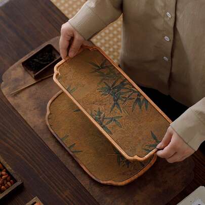 1 件木制甘沙茶盘，带茶垫/茶具收纳托盘，小巧轻便，方便携带，适合存放珠宝、钥匙和其他小物件。也可用作珠宝收纳托盘