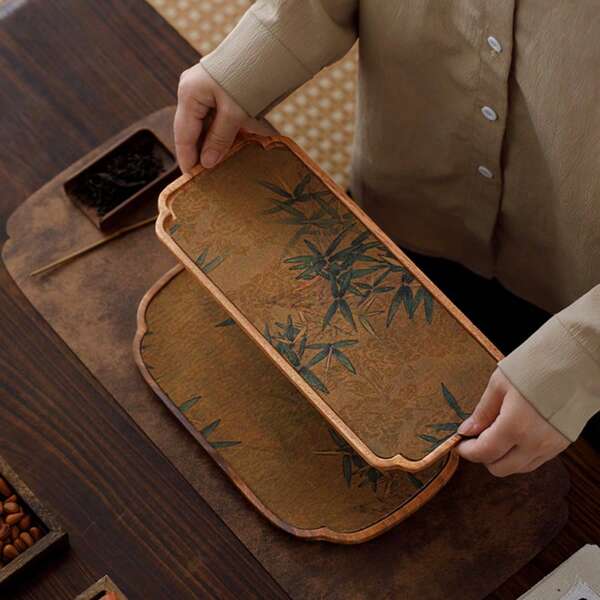 1PC Wooden Gansha Tea Tray With Tea Mat / Tea Set Storage Tray Compact, Lightweight And Portable, Suitable For Storing Jewelry, Keys, And Other Small Items. Also Serves As A Jewelry Storage Tray