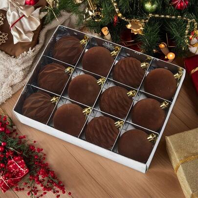 Flocking Decorative Balls, 12PCS Hanging Pendant For Holiday Party Christmas Tree Decoration Christmas Decorations Home Christmas Gifts Christmas Decor