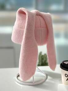 1 pezzo Cappello beanie lavorato a maglia con orecchie da coniglio lunghe e soffici, berretto a cuffia con coniglietto, adatto a donne e uomini, ideale per l'inverno e il freddo, regalo per neve, sci, corsa e viaggi