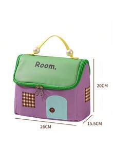 1 Stück großvolumige Dopamin-Farbblock-Kosmetiktasche in Hausform, Organisationsaufbewahrungstasche, geräumiger tragbarer wasserdichter Reise-Organizer, geeignet für Herbst/Winter Kosmetikaufbewahrung, Weihnachts-Haaraccessoires Aufbewahrung