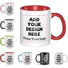 Customizable 11oz Ceramic Coffee Mug, Personalized With Your Photos, Text And Logos, Ideal For Office, Home, Father's Day, Valentine's Day Gifts, Hand Wash Only, Holiday Commemorative Cup, High-Quality Reusable Mug - 彩色 - 查看 7