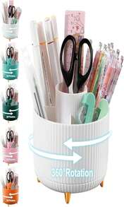 Cayxenful Pencil Holder For Desk,5 Slots 360°Degree Rotating Desk Organizers And Accessories,Desktop Storage Stationery Supplies Organizer, Cute Pencil Cup Pot For Office, School, Home (B-White) - White - View 1