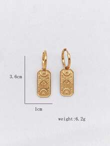 1 套 2 件不锈钢 18K 镀金恶魔之眼、螺旋、太阳、月亮、角形吊坠和耳环，波西米亚海洋海滩风格女士耳环 - 金黃色 - 查看 7