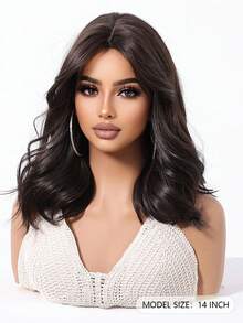 14 Inch Long Curly Elegant Black Brown Wig For Fashion Women Natural Black Synthetic Hair Wigs Heat Resistant Daily Party Vacations Use,Music Festival Personalized Wig(Pay Attention To How You Wear And Care For It) - 黑棕色 - 查看 5