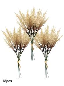6/18 Pcs Artificial Grass Plants Wheatgrass Fake Grass Shrubs Plastic Grass Onion Grass Flowers UV Resistant Plants Bohemian Home Table Decor Rustic Farmhouse Party Home DIY Crafts Patio Flower Garden Farmhouse Flower Arrangements Table Centrepieces - Coffee Brown - View 18
