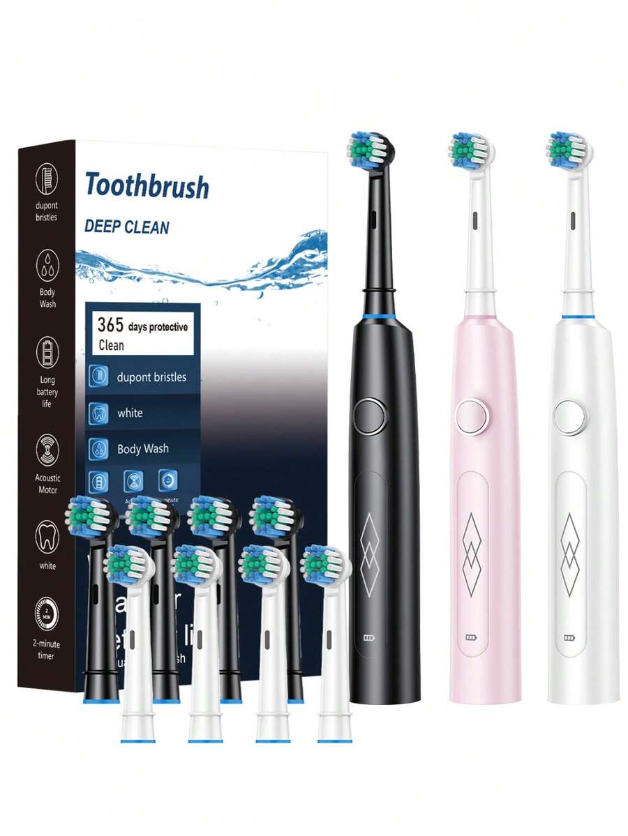 Electric Toothbrush Gift Set , Rechargeable With 4 Brush Heads, Deep Clean, 30-Day Battery Life, Waterproof Travel Toothbrush, Ideal For Christmas, Valentine's Day & Holiday Gifts - Multicolor - View 1