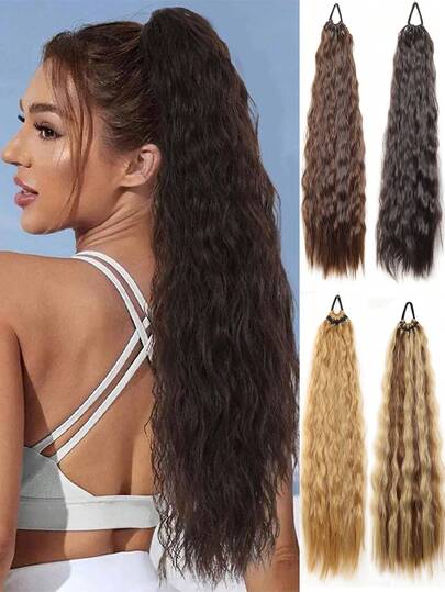 长款非洲卷发辫子马尾辫接发卷曲 11 股 DIY 编织马尾辫女士合成卷曲辫子马尾辫带橡胶合成 DIY 金色辫子假发马尾辫女士长辫子马尾接发