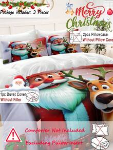 3pcs Santa Claus And Elk Digital Print Duvet Set Set (1 Piece Duvet Cover 2 Pieces Pillowcase Without Core) Polyester Fiber Super Soft Skin-Friendly Bedding Set Christmas Decorations Suitable For Various Bed Sizes Ideal For Gifting Christmas - Multicolor - View 2