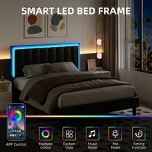 Twin / Full/ Queen/ King Size Bed Frame With LED Light, Upholstered Bed Frame With Headboard, No Box Spring Needed, Easy Assembly, White/ Pink/ Black, Twin / Full/ Queen/ King ( USB LED Strip) - màu đen - Xem 2