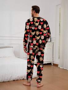 Customized Men/Women/Kids/Pets/Cartoon/Holiday Themed Interesting Long Sleeve Top & Pants Pajama Set, Loungewear, Winter,New Year's Eve Outfit - Black - View 3