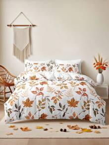 3pcs/Set Halloween Maple Leaves Pumpkin Digital Print Duvet Cover Set(1 Duvet Cover & 2 Pillowcase)Soft And Skin-Friendly Duvet Cover Bedding Set For Home, All Season Bed Sheets Set Halloween Gift - Multicolor - View 1