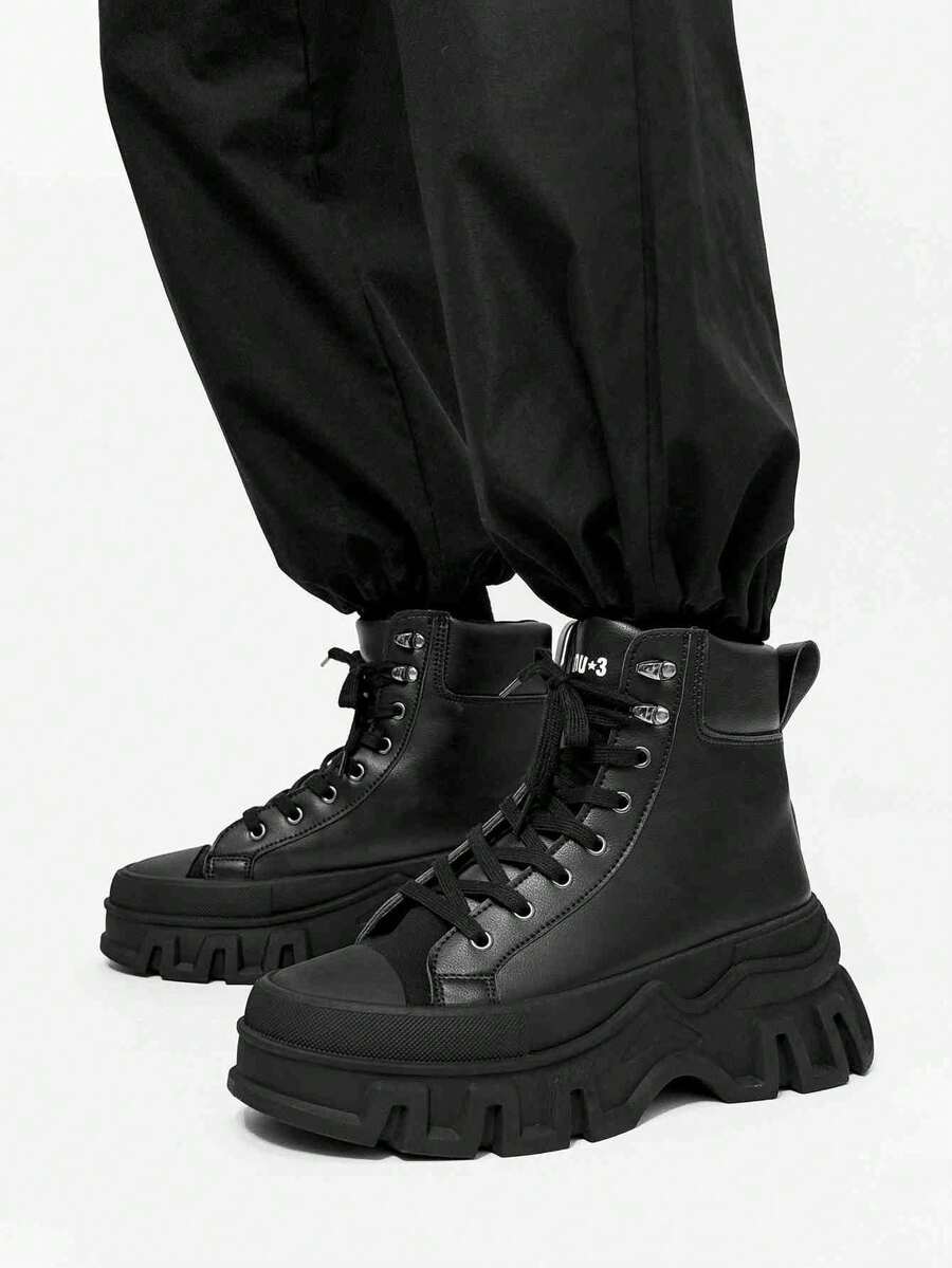 SLnU3 SLNU★3 Men's Fashionable Casual Thick Sole High Top Shoes  Punk  Casual    Fashion Cool Punk Style  Outdoor    Spring And Autumn - Tất cả màu đen - Xem 1