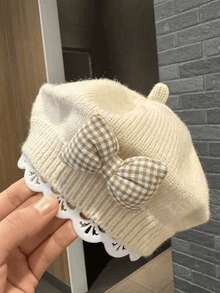 1pc Solid Color Knit Beret Hat For Baby Girls, Korean Style Infant Princess Artist Painter Cap - Multicolor - View 14