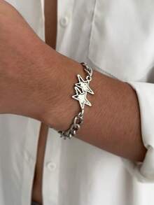 1pc Retro Double Star Bracelet, Unisex, Punk Rock Chic Luxury Accessory - Multicolor - View 8