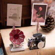 Kreatywne artykuły papiernicze, retro gramofon, żywiczny uchwyt na wiadomości, modna dekoracja biurka, karteczki samoprzylepne, wiadomość, wizytownik, uroczy mały kotek, żywiczny uchwyt na wiadomości, dekoracja biurka, małe ozdoby, wizytownik, uchwyt na zdjęcia