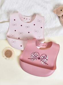 2pcs/1pc Baby Silicone Bibs - Leakproof, Stain-Resistant, Soft, Adjustable, Boilable, Portable, With Bow & Polka Dot Patterns, Suitable For Baby Daily Use & Outings - Multicolor - View 9