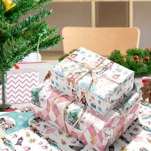6-Pack Christmas Gift Wrap Paper Set With Nutcracker, Zebra, And Christmas Tree Designs - Mixed Color Holiday Party Favor Box Decoration Supplies-Tear-Resistant Vibrant Color Block For Boutique Gifts