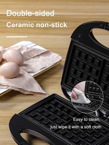 SCISHARE 1 Pc 23x23x7.5cm 750W Waffle Maker With Non-Stick Ceramic Plates | EU Plug | Double-Sided Heating | Even Heating | Easy To Clean Electric Waffle Maker, Suitable For Homemade Belgian Waffles And Snacks - EU F Type Plug(220-240V) - View 8