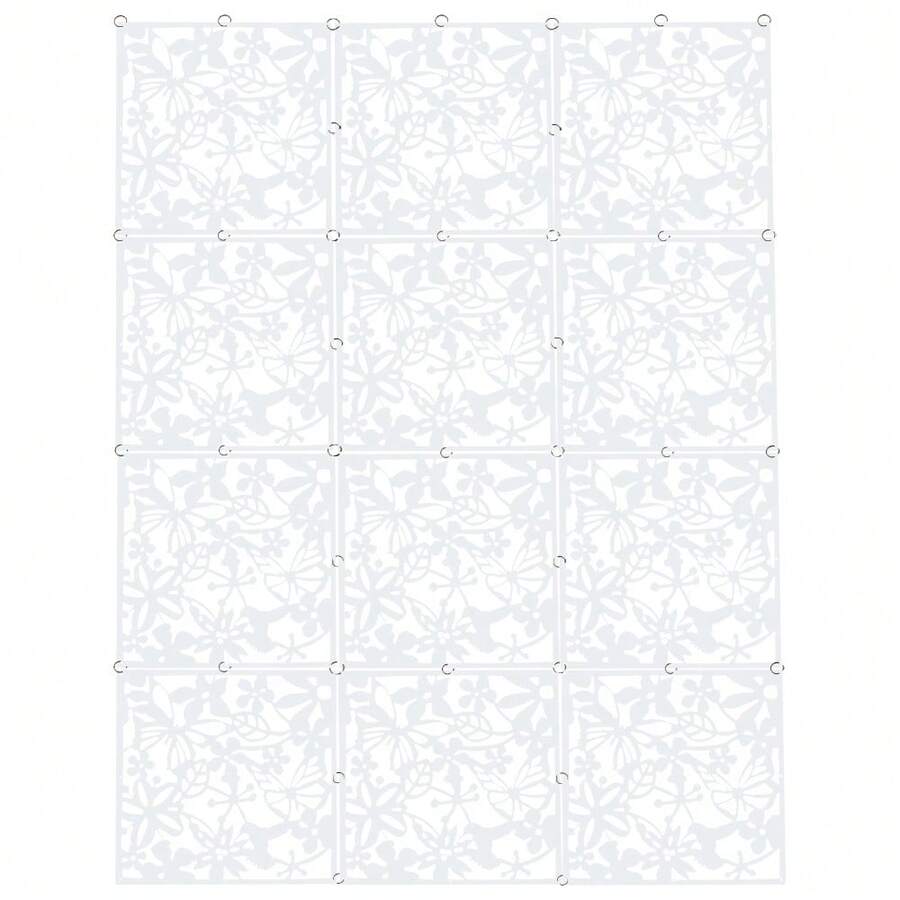 12-Piece Hanging Folding Screen Set With Intricate Carved Design - Lightweight PP Partition Panels For Room Division And Decorative Display - Versatile Modular Screen System For Events And Home Organization - White - View 1