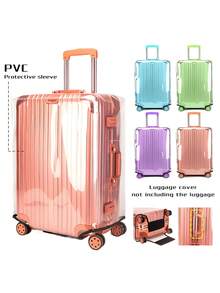透明PVC行李箱套，防水旅行保护套，透明防尘拉杆箱套，适用于20-30英寸行李箱（不含行李箱），旅行必备收纳袋，适合海滩度假、夏季旅行、返校季（黑白魔术贴随机发货）