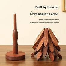 1pc Wooden Heat Insulation Mat, Heat Resistant Table Pad With Tree Design, High Quality Cup Coaster For Home Use