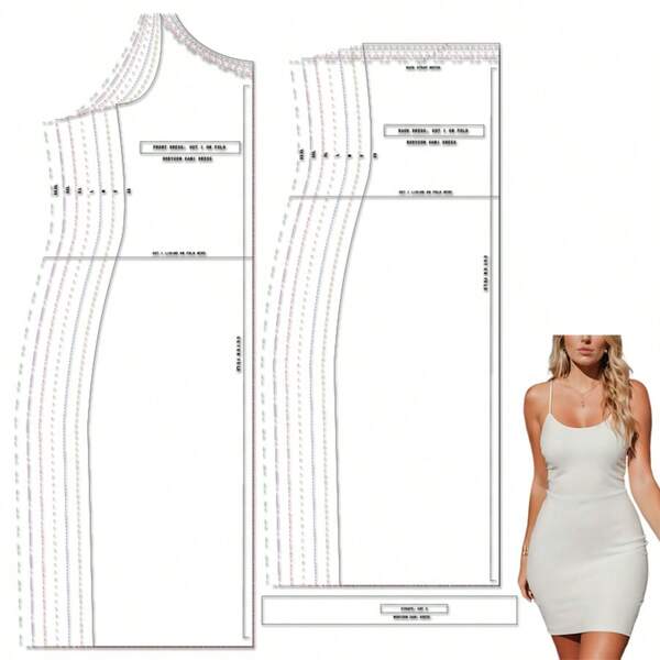 Bodycon Dress Multiple Sizes Sewing Patterns,1:1 Scale Basic Women's Garment Sewing Patterns,Sewing Patterns For Beginners And Sewing Patterns,Apparel Making Templates,Handmade Garment Sewing Patterns