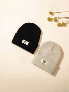 1/2/3/4pcs Thickened Knitted Hat For Kids Winter Warm Casual Ear Ion Fashionable Letter Baby Thermal Lined Knit Cap Autumn Winter - Multicolor - View 40