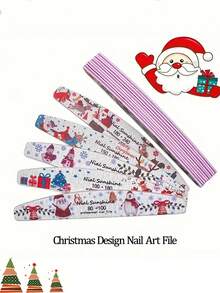 10 pezzi/5 pezzi/3 pezzi Set di lime per unghie natalizie | Stampa carina di Babbo Natale e renne, lucidatura riutilizzabile a doppia faccia, strumenti professionali per la manicure lavabili a mezzaluna