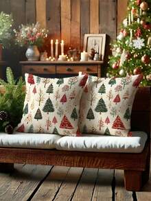 1/2/4 pezzi Morbidi cuscini decorativi natalizi a forma di albero di Natale - 100% Poliestere, design festivo rosso e verde, lavabili in lavatrice con chiusura lampo, perfetti per soggiorno, camera da letto, divano, decorazioni natalizie (senza imbottitura)