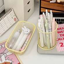 新款米色铁丝收纳篮笔筒多功能桌面整理盒办公用品学生课桌文具收纳小号收纳篮 - 彩色 - 查看 19