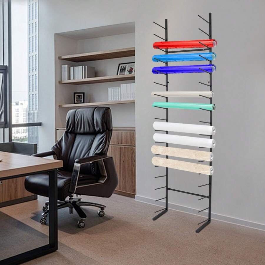 17-Tier Wall Mounted Blueprint Storage Rack For Organizing Drawings And Posters, Durable Iron Construction With Tilted Rods For Easy Access And Modern Aesthetic - Black - View 1