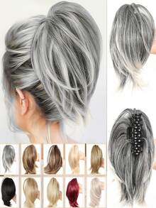Women's Claw Clip Bun, Synthetic Hair Extensions, Short Straight Ponytail, Daily Hair Accessory - Multicolor - View 3
