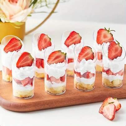 50/40/30/20/10pcs Transparent Plastic Cups, Slanted Cups, Transparent Pudding Cups, Jelly Cups, Ice Cream Cups, Dessert Cups, Mini Appetizer Cups, Suitable For Parties, Weddings, Catering, Ice Cream, Pudding And Food Containers, Kitchen Supplies