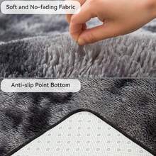 1pc Luxurious Soft Plush Mat, Fluffy Long Pile Rug With Non-Slip Bottom, Cozy Faux Fur For Living Room, Bedroom, Playroom Or Dorm Decor -  For Christmas And Halloween Decorations Washable Easy To Clean - Tie-dye Dark Gray - 查看 3
