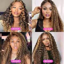 13x4 高光渐变色蕾丝前假发 26 英寸 女士混合发质假发 180% 密度 4/27 高清深波浪蕾丝前假发 蜜金色卷发 已拔婴儿发色 - S4/27 - 查看 7