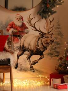 1/2/3sets Christmas Wall Stickers, Christmas Realistic Watercolor Style Santa Claus Elk Decorative Wall Stickers.Perfect Christmas Gift For Lovers, Parents And Friends